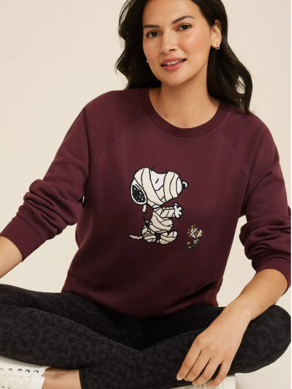 Maurices Snoopy Halloween Mummy Relaxed Fit Maroon Sweatshirt Large